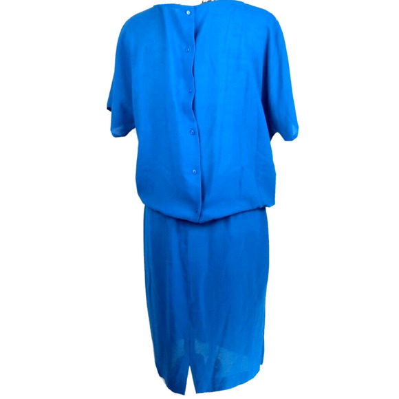 Vtg Back Button Ruched Side Pencil Skirt 2 Pc Suit Sz 10 Turquoise Office Siren - Picture 2 of 16